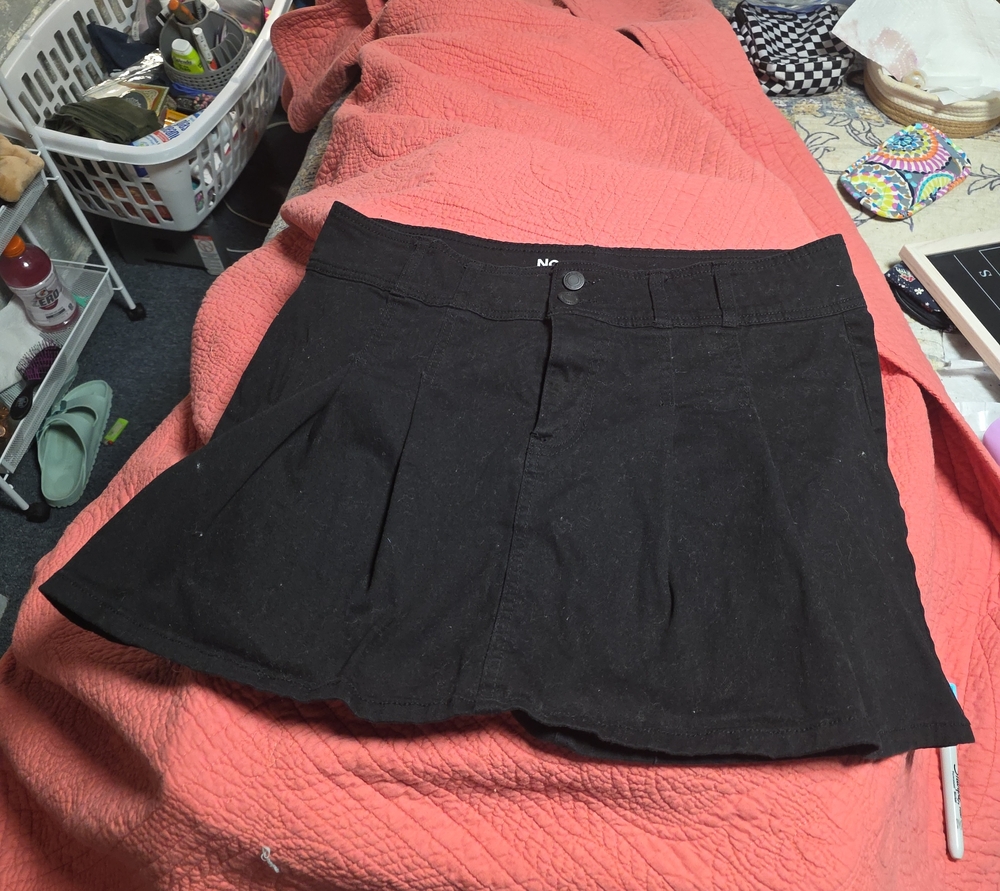 Black Mini Skirt with Pleated Front